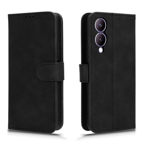 GOKEN Leder Folio Hülle Für Vivo Y17s – Flip Case Mit 3 Kartenfächern, RFID-Schutz & Standfunktion (Schwarz)