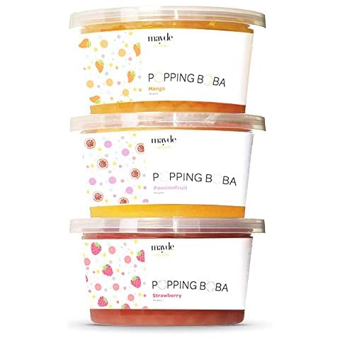 Mayde Bursting Popping Boba Pearls, Strawberry, Mango, Passion Fruit - 3 Flavor Party Kit (490 gms, 3 pack) Cover