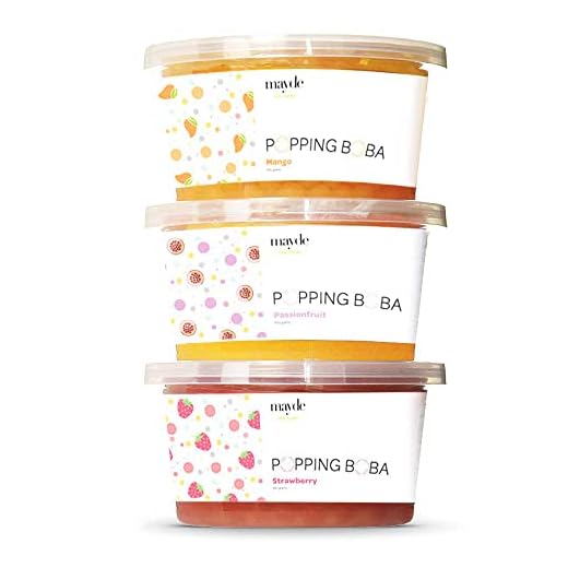 Mayde Bursting Popping Boba Pearls, Strawberry, Mango, Passion Fruit - 3 Flavor Party Kit (490 gms, 3 pack)