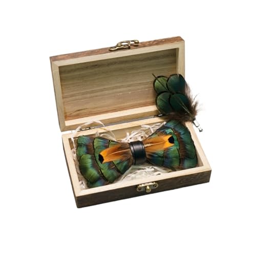 Nœud papillon en plumes fait main accessoire de luxe avec sa boîte en bois pour marié