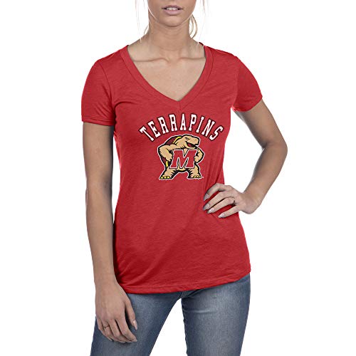 Top of the World Maryland Terrapins Women's Trim Triblend Short Sleeve Deep V-Neck Team Color Tee, Large
