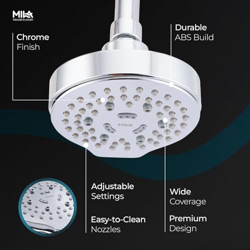 Image of Mila Cliq Multi-Function Overhead Shower Head | 4-Function Rain Massage Mist Mixed Spray | Chrome Finish Round Showerhead for Wall Mount |Durable ABS Body, Wide Coverage, Easy Install|Bathroom Fitting
