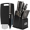 16-Piece-Kitchen-Knife-Block-Set-with-Cutting-Board-German-Stainless-Steel-Knives-Built-In-Sharpener-Dishwasher-Safe-Anti-Slip-Handle-All-in-One-Cutlery-Set-for-HomeKitchen-Black 16-Piece Kitchen Knife Block Set with Cutting Board - German Stainless Steel Knives, Built-In Sharpener, Dishwasher Safe, Anti-Slip Handle - All-in-One Cutlery Set for Home/Kitchen (Black)