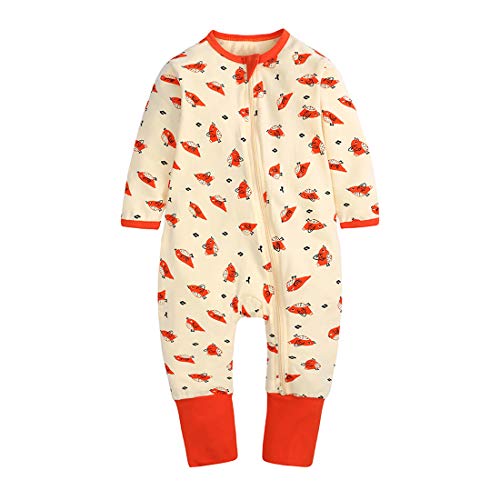 Baby Boys Long Sleeve Cotton Footed Pajama Infant Cute Graphic 2-Way Zip Romper