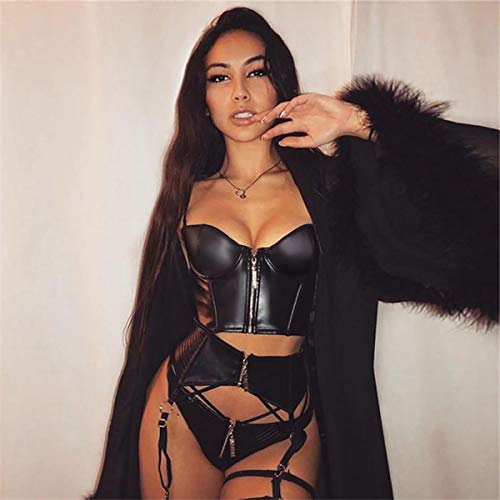 Women's Leather Bustier Crop Top Zipper Push Up Corset Top For Club Party Raves #TOP3