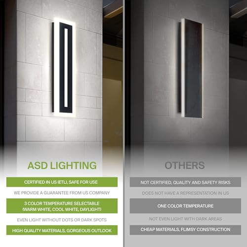 ASD LED 48" Long Wall Mount Light Fixture, Outdoor & Indoor Linear Sconce | 3CCT, Dimmable, Waterproof, Anti-Rust, ETL Listed | 36W 2100LM 3000-5000K 100-277V | Exterior Porch Lighting | Black by ASD - Used condition - Image 4