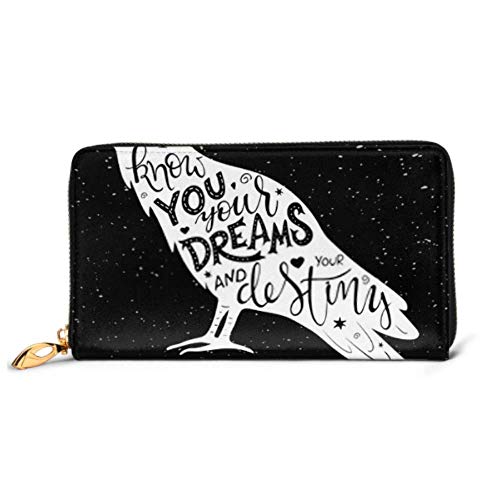 Preisvergleich Produktbild JHGFG Mode Handtasche Reißverschluss Brieftasche Vektor Hand gezeichnete Schriftzug bezeichnet Raven Phone Clutch Geldbörse Abendkupplung Blocking Leder Brieftasche Multi Card Orga