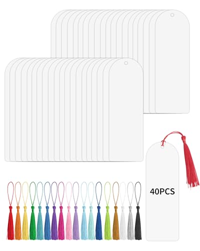 40 Packs Bulk Clear Acrylic Bookmarks Blanks 6 x 2 with 40 Pcs 18-Color Tassels Transparent Plastic Book Page Markers for DIY Crafting Graduation Gift Tags & Hanging Label (Semicircle-40 Pcs)