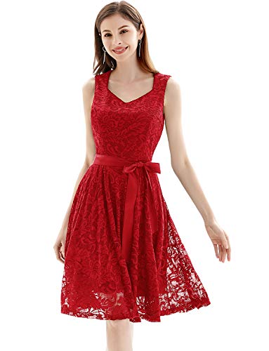 Gardenwed Women’s Floral Lace Cocktail Party Dress V-Neck Knee Length Sleeveless for Wedding Guest Bridesmaid