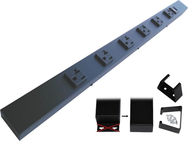 24” Hardwired Power Strip (NO Power Cord), 6 (NEMA 5-20R) Vertical Outlets (NOT Tamper Resistant), NO Ears (Without mounting tabs on Both Ends), 20 Amp, USB, Black