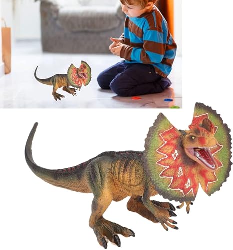 Image of FUNFOB Dilophosaurus Dinosaur Toy Figure Length - 25cm Dinosaur Toys for Kids & Adults PVC Multicolour | Dilophosaurus | Spiked Red Green