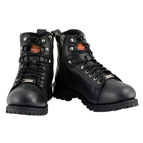 Milwaukee Leather Men's Black Leather Lace-Up Motorcycle Rider Boots with Side Zipper MBM100-9.52