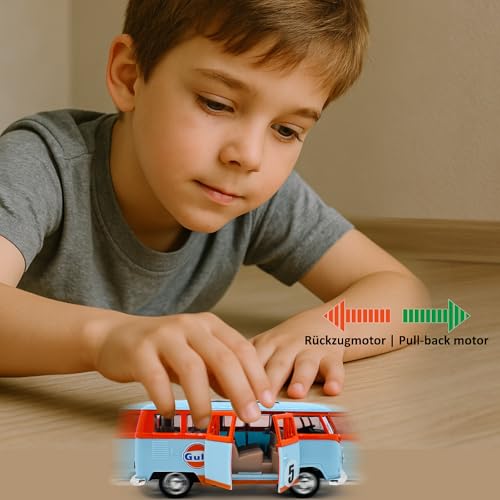 JAMARA 402604 Volkswagen T1 Diecast 1:38 - Modellauto Spielzeug, Kinder Car, Model Miniatur Fahrzeuge, Geschenkidee für Kids, Türen Manuell öffnen/schließen, Rückzugsmotor