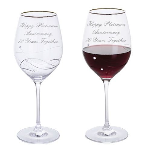 Verres à vin pour anniversaire de mariage avec bordure argentée