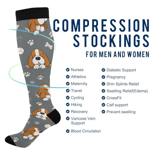 Image of Pigsaly Womens Compression Socks Yellow Stars Funny Brown Capybara Knee High Socks Athletic Tube Sock Outdoor Sport Socks
