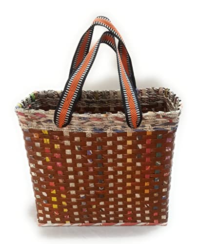 Image of Paperus, Medium, Brown Check, Lunch Bag, Picnic Basket, Carry Bag, Tiffin Basket for Office, Rectangular, Eco-Friendly, Handmade, of Paper Ropes, in Inch 11 H, 12 L, 6 Wide Base