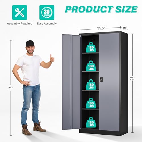Image of SISESOL Wide & Deep Metal Storage Cabinet with Lock & Adjustable Shelves,72 inch Gray Garage Storage Cabinet with Locking Doors,Locking Metal Cabinets for Home,Office,Shop,Garage 72x36x18