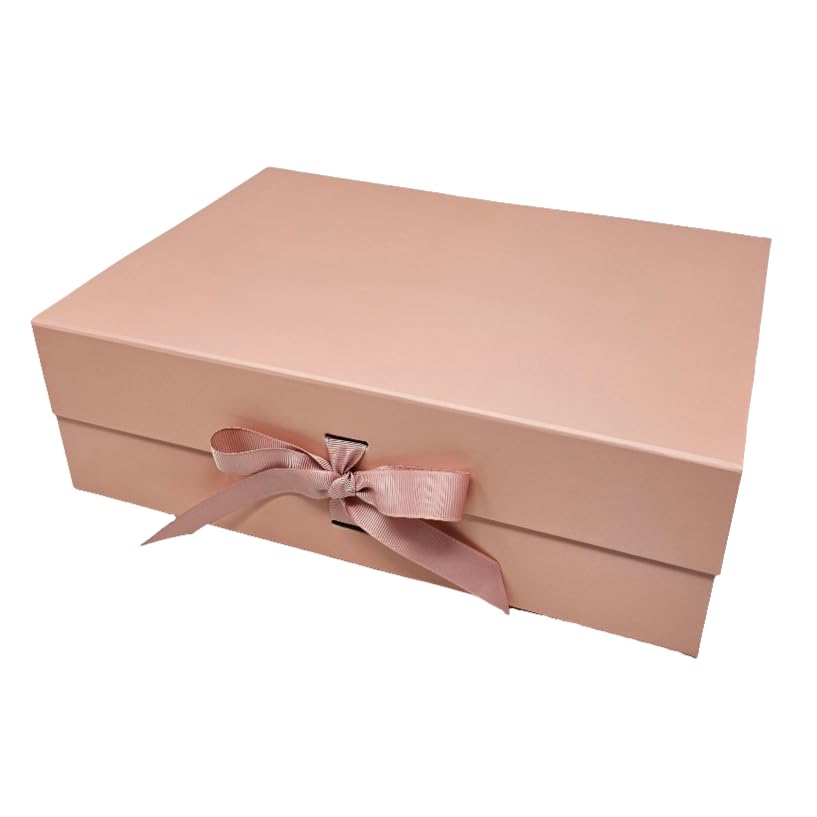 Luxury A4 Size White Folding Magnetic Closure Gift Box with Changeable Ribbon - L31cm x W22cm x H10cm (Rose gold)