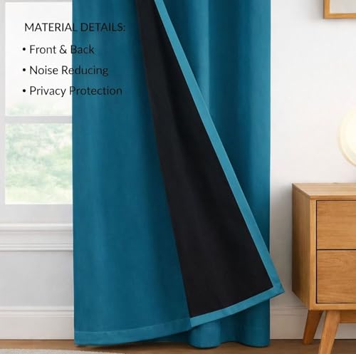 Image of 100% Blackout Curtains for Window- 4 Feet (Pack of 1) | Black Back Coated Fabric |Heat & Noise Insulation | Eyelet Curtains for Living Room & Bedroom |Sea Teal