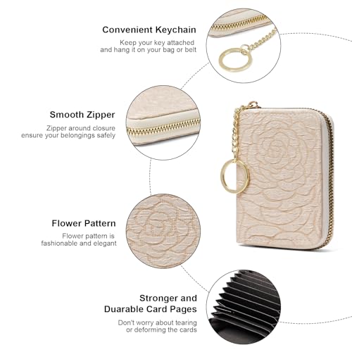 Image of RNIEGA Credit Card Holder RFID Blocking Small Wallet for Women Vegan Leather Card Case Wallets with Zipper Keychain