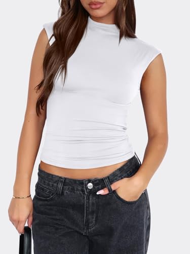 PINKMSTYLE Womens Sleeveless Mock Turtle Neck Tank Tops Double Lined Tops 2025 Basic Shirts2