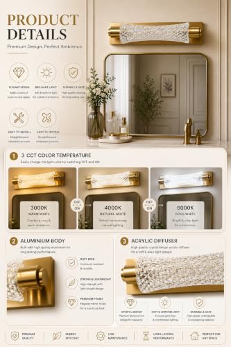 Image of FILLISKA Luxurious Acrylic Crystal Wall Lamp with Adjustable Colour Changing Function, Elegant Finish (Diamond Cut French Gold-9439)