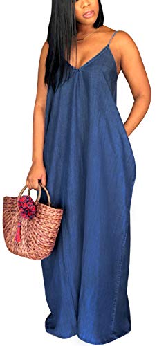 Maxi Dresses for Women Sexy Casual Spaghetti Strap Long Summer Sundress with Pockets