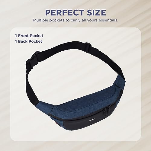 Image of WILDHORN 2.4L Waist Bag for Men Women I Headphone Hole I Ultra Strong Stitching, Sturdy Zippers, Waterproof, Fanny Pack for Hiking Travel Camping Running Sports with Adjustable Strap (Blue Melange)