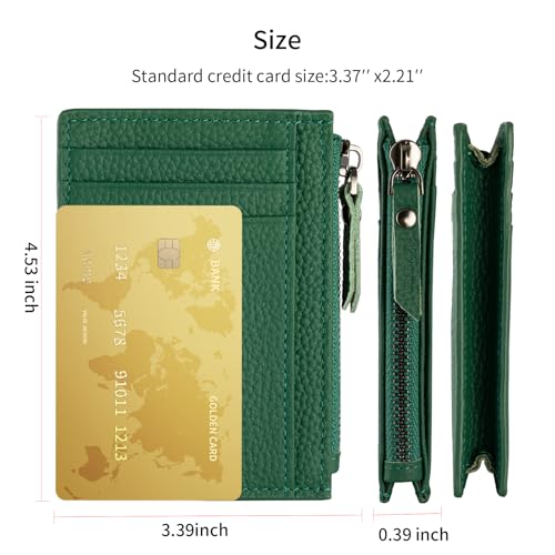 Image of Slim Wallet for Women Small Leather RFID Blocking Credit Card Holder Minimalist Wallet with Coin Purses & Pouches,Deep Green