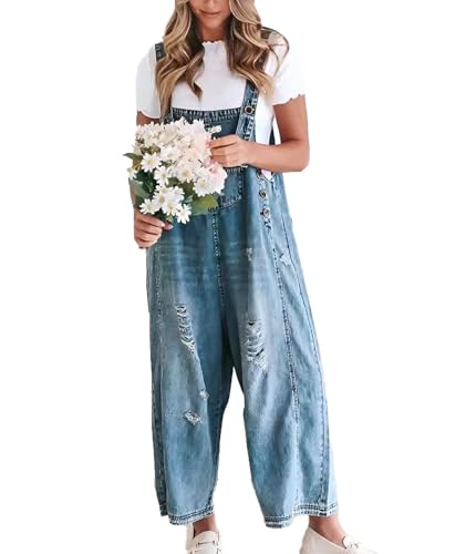 Salopette ample en jean pour femme SOMTHRON avec bretelles réglables