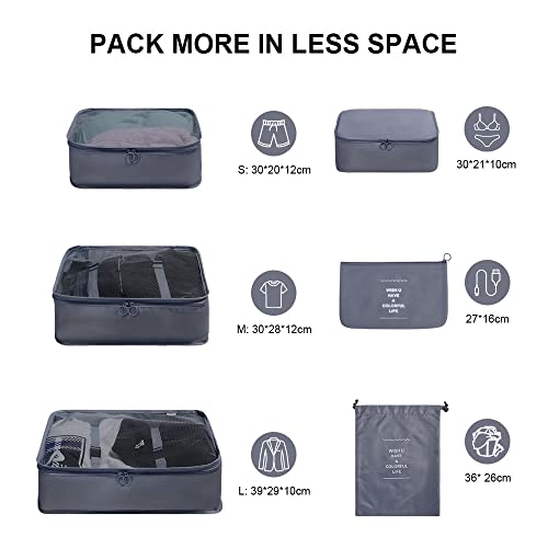 Image of OSDUE Packing Cubes for Suitcases, 6 PCS Travel Luggage Packing Organizers Waterproof Travel Essentials Bag Accessories, Clothes Cosmetics Toiletries Storage Bags, Gray