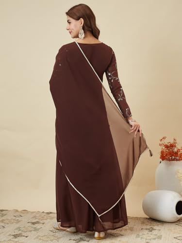 Image of MOKOSH Women's Georgette Short Kurti Palazzo with Dupatta | Short Kurti Set |Ethnic Kurta Set for Women | Sweetheart Neck Full Sleeve | Indian Kurta Outfit With Palazzo Pants