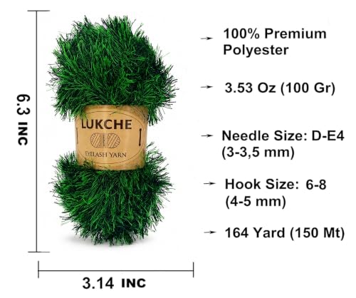Image of Eyelash Fun Fur Yarn Premium 100% Polyester 164 Yds (150 Mt), 3.53 Oz (100 Gr) Colorful Crochet Yarn Dıy Hand Knitting. (Black-Green, 1 Skein)