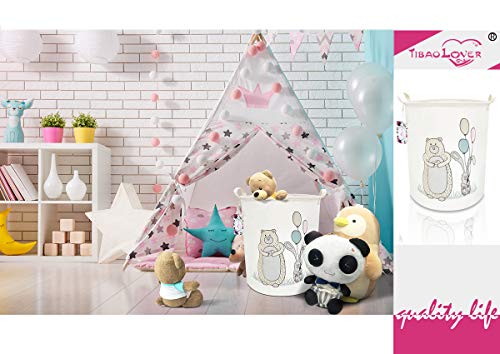 TIBAOLOVER 19.7" Large Sized Waterproof Foldable Canvas Laundry Hamper Bucket with Handles for Storage Bin,Kids Room,Home Organizer,Nursery Storage,Baby Hamper (Bear&Balloon) - Thumbnail 7
