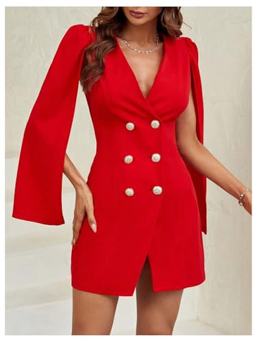 Image of Floerns Women's V Neck Double Breasted Cape Blazer Split Sleeve Elegant Blazer Dress