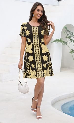 Image of COSSEN Women's Summer 2026 Casual Tshirt Dress Crew Neck Short Sleeve with Pockets Flowy Loose Swing A-Line Sundress