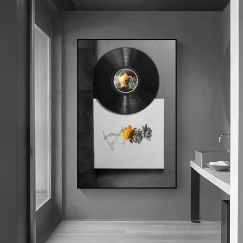 Décorer un mur vide facilement : affiches de disques vinyles rétro encadrées