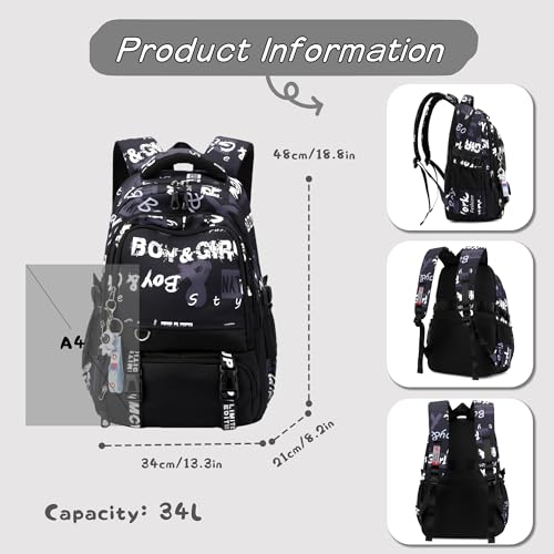 Bansusu Football Print Boys Backpack School Bag for Elementary, Soccer Travel Backpack Secondary Rucksack for Boys, Football-Black+green - Image 3