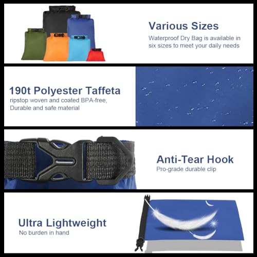 vsshe wasserdichte Tasche, 6 Stück wasserdichte Aufbewahrungsbeutel, 1,5/2,5/3/3,5/5/8L Packsack Wasserdicht Ultraleicht Dry Bag Trockentasche für Driften Schwimmen Schnorcheln Camping Kajak Zubehör