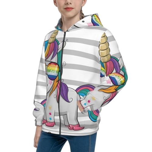 Cool Unicorn with Sunglasses Kids Pullover Hoodies Boys Zip Up Sweatshirts Girls Athletic Clothes with Pocket