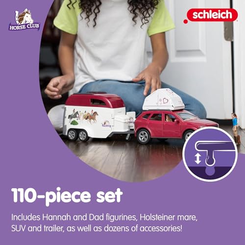 SCHLEICH HORSE CLUB — 42535 Horse Adventures with Car and Trailer Horse Play Set, 110 Piece Set of Horse Toys for Girls and Boys Ages 5+