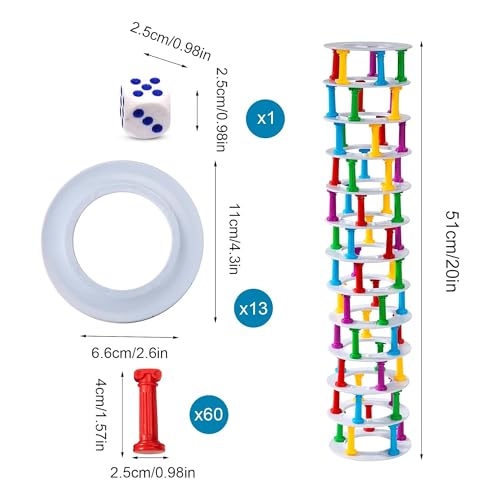 Image of Kidology Tumbling Tower Game - Classic Stacking Game, Fine Motor Skills Building Blocks With Dice Slate, Montessori Learning Toy Family Fun Game Board Games For Children, Multicolor