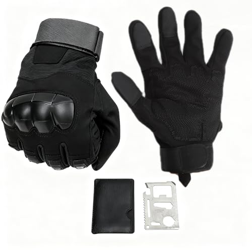 VQBKHO Guanti Tattici Uomo Touchscreen con Scheda Multifunzione, Guanti da Moto Completi Antiscivolo Traspiranti per scooter e nocche rinforzate per Outdoor Escursionismo Sicurezza Caccia Campeggio