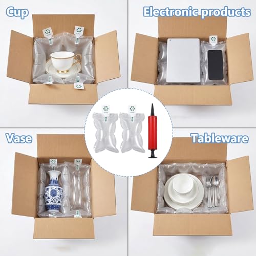 100 Stück Verpackungsmaterial Set mit Handpumpe, 20 × 10 cm Verpackungschips für Versandkartons, Luftpolster Füllkissen zum Schutz von Glas, Keramik und Elektronik bei Umzug, Lagerung oder Transport