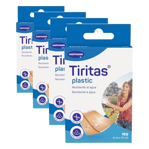 Tiritas Plastic: Apósitos hipoalergénicos, transpirables e impermeables. Protegen las heridas de la suciedad; 6x10cm; 10 Unidades (Paquete de 4)
