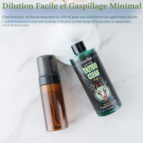 VRAIKO Sadoer Savon vert ultra-concentré pour tatouage, 10 oz, avec bouteille en mousse de 120 ml, 1:10, dilution de savon pour tatouages, équipement de peau propre – vue 3