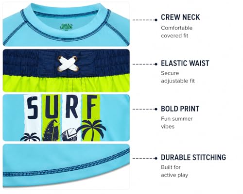 Image of Quad Seven Boys 2-Piece Rash Guard Swimsuit Set Short-Sleeve (Sizes 5-12) | Lightweight Quick-Dry Fabric with Sun Protection, Matching Top & Trunks, Adjustable Drawstring Waist for Pool or Beach Days