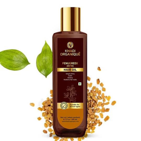 Image of KHADI ORGANIQUE Fenugreek Hair Oil | For Hair Growth & Thickness | Reduces HairFall, Dandruff, Baldness & Itchiness | Nourishes Roots, Adds Shine & Helps to Prevents Premature Greying - 200 ml