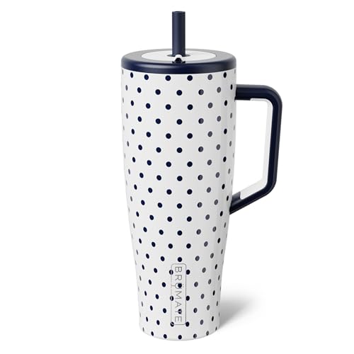 BruMate Era 40 oz Tumbler with Handle and Straw | 100% Leakproof Insulated Water Bottle Tumbler with Lid and Straw | Made of Stainless Steel | Cup Holder Friendly | 40oz (White Polka Dots)