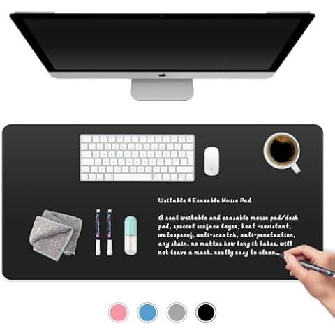 AWELUX Dry Erase Mouse Pad, Real Writable & Erasable Desk Pad, Waterproof, Anti-Scratch, Heat Resistant Large Mouse Pad, Dry & Wet Erase Desk Mat, for Office Home Classroom (Black, 27.6" x 13.8") Cover